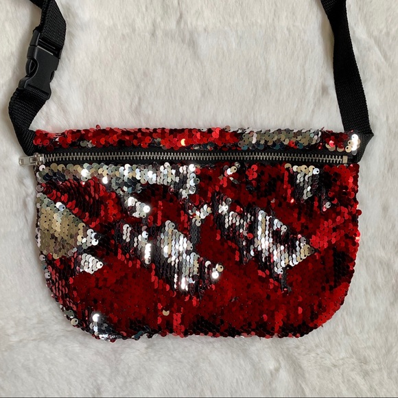 Handbags - Red/Silver Flip Sequin Fanny Pack